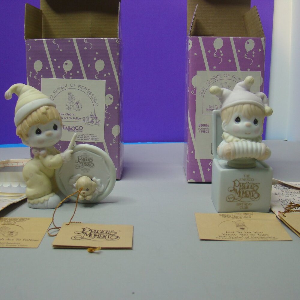 Pair of Precious Moments Symbol of Membership 1990 & 1991 B-0005 & B-0006 Enesco